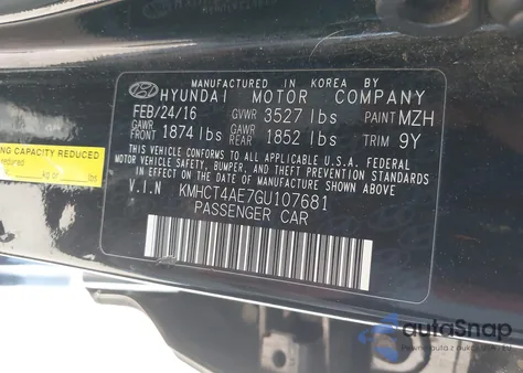 2016 Hyundai Accent Se z USA, uszkodzony, nr VIN KMHCT4AE7GU107681